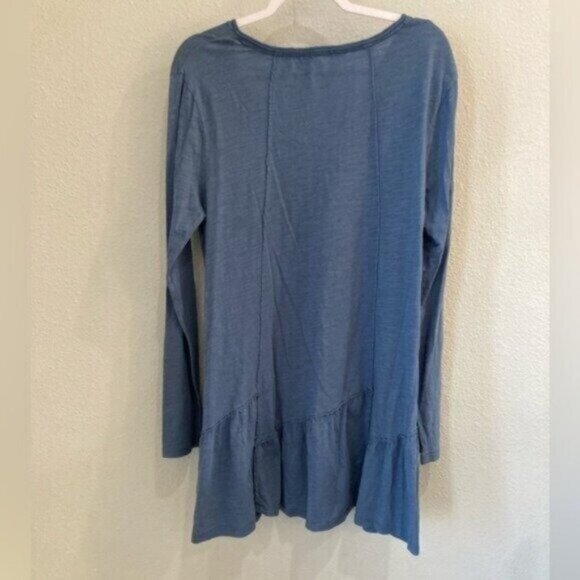 Mod-o-doc Boho Asymmetrical Long Blue Top Casual Lagenlook Relaxed Tunic Top - Picture 5 of 6